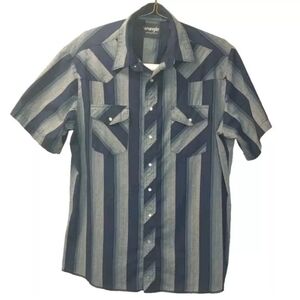Wrangler Western Pearl Snap Shirt Men XLT Blue Striped Biker Cowboy Southwestern